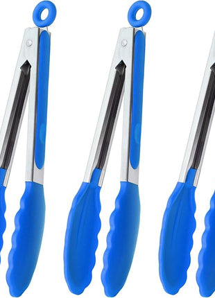 9-Inch Cooking Tongs with Silicone Tips, Set of 3 (Blue)