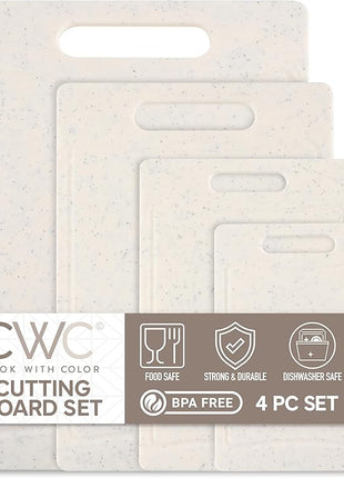 COOK WITH COLOR Non-Slip Cutting Board Set – Kitchen Essentials with Easy Grip Handle for Meat, Veggies, and Fruits, 4 Cutting Boards, White