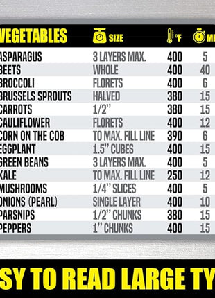 Air Fryer Cooking Times Chart Magnet - Extra Large Easy to Read Airfryer Magnetic Cheat Sheet - Healthy Airfryers Cookbook Accessory Liners Food Kitchen Conversion - Air Fryer Oven Accessories (Grey)