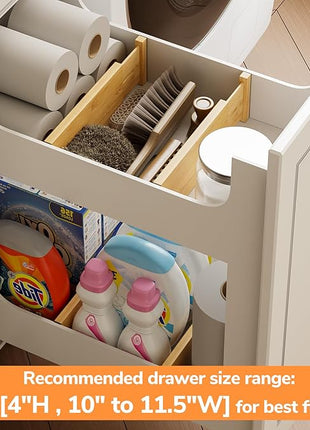 BAMEOS 4" High Bamboo Drawer Dividers - Adjustable Small Drawer Organizer - Kitchen, Dresser, Bathroom, Bedroom & Office - 4-pack