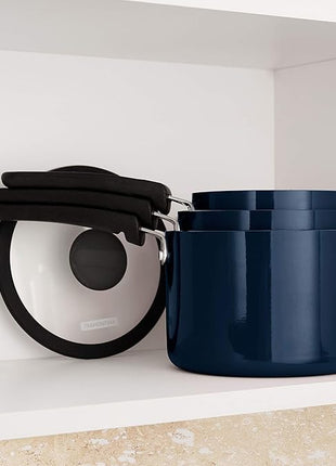 Tramontina Aluminum Non Stick 6-Piece Nesting Sauce Pan Set with Lids - Naval, Kitchen Nonstick Cookware Set, Dishwasher and Oven Safe