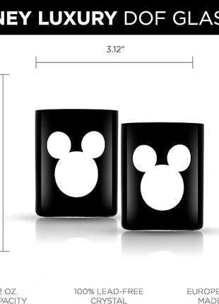 JoyJolt Disney Luxury Mickey Mouse Double Old Fashioned Whiskey Glasses. 2x European Crystal Bar Glasses. Premium Xmas Disney Stuff, Gifts and Cups. 12oz Black Drinking Glasses, Disney Tumbler