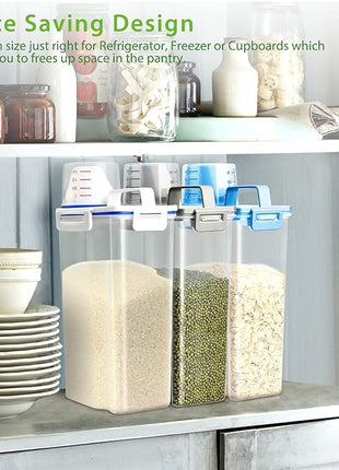 Rice Storage Container, 3 to 5Lbs Dry Food Airtight Container, Pet Dog Cat Food Canister, BPA Free Clear Plastic Kitchen and Pantry Organization Bin for Oatmeal, Grain, Cereal, Pasta, Flour