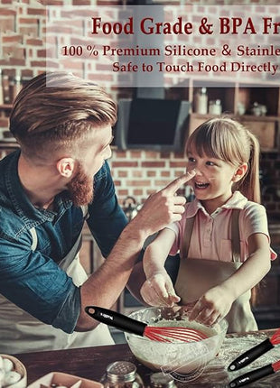 Walfos Whisk,Silicone Whisks- Heat Resistant（480°F） Silicone Whisks for Cooking Non Scratch,BPA free and Dishwasher Safe.Perfect for Blending,Whisking,Beating, Set of 3(Red)