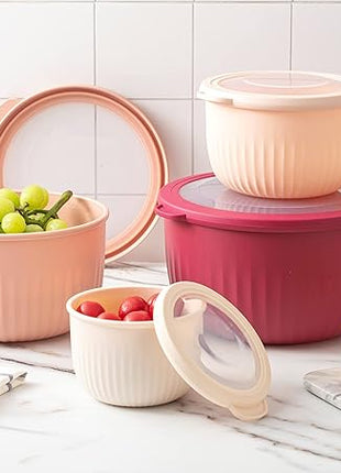 COOK WITH COLOR Prep Bowls with Lids- Wide and Deep Nesting Plastic Small Mixing Bowl Set with Lids, 8 Piece Set - Deep Bowls, Rose
