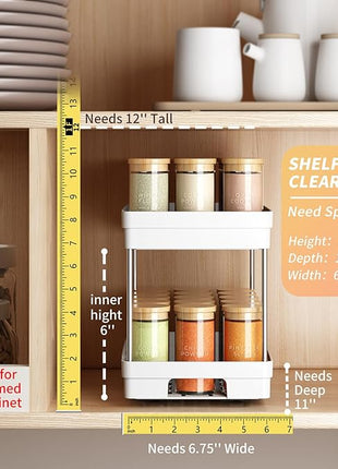 Pull Out Spice Rack Organizer for Cabinet, 2 Pack Widen Slide Out Spice Racks Organizer, Spice Cabinet Organizers, Cabinet Size Need:12'' Highx11'' Deepx6.75'' Wide,Hold 15 Spice Jar Each Tier-2Tier