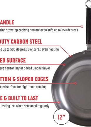 JOYCE CHEN Professional Series 12-Inch Carbon Steel Stir Fry Pan with Phenolic Handle