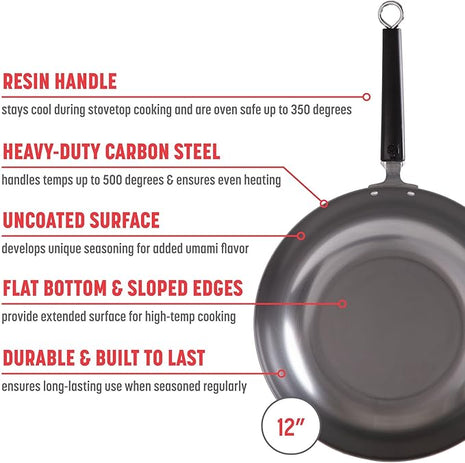 JOYCE CHEN Professional Series 12-Inch Carbon Steel Stir Fry Pan with Phenolic Handle