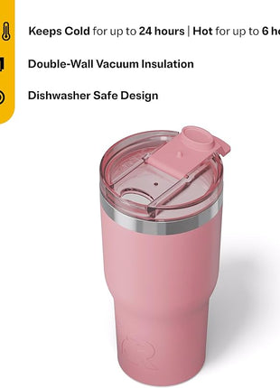RTIC 20oz Essential Tumbler with Lid, Ceramic Lined, Insulated, Stainless Steel, Metal, Double Wall Vacuum-Insulation, Travel Cup for Iced Coffee, Tea, Hot and Cold Drink, Dusty Rose