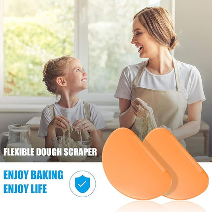 Patelai 2 Pieces Flexible Bowl Dough Scraper Spatula Multipurpose Curved Pastry Scraper Flat Edge Mixing Bowl Cutter for Cake Icing Bread Fondant