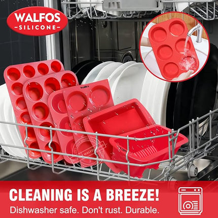 Walfos Silicone Muffin Pan - 6 Cup Non-Stick Silicone Cupcake Pan, Just PoP Out! Food Grade and BPA Free Baking Cups, Perfect for Egg Muffin, Cupcake, Dishwasher Safe (2 Pack Muffin Pan)
