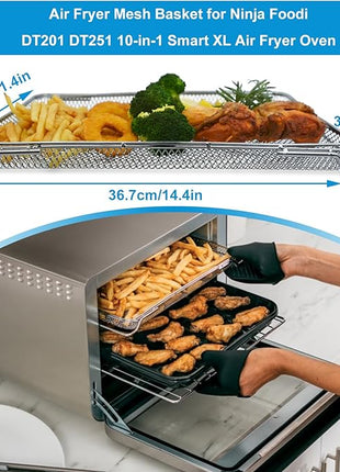 2PCS Air Fryer Oven Basket, Replacement Stainless Steel Baking Trays for Ninja Foodi DT201 DT251 10-in-1 Smart XL Air Fryer Oven, Mesh Dehydrating Basket Accessories
