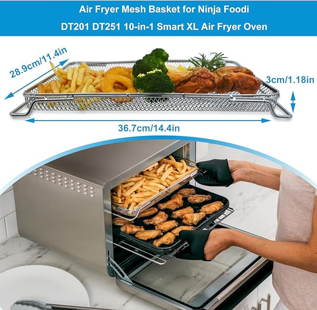 2PCS Air Fryer Oven Basket, Replacement Stainless Steel Baking Trays for Ninja Foodi DT201 DT251 10-in-1 Smart XL Air Fryer Oven, Mesh Dehydrating Basket Accessories
