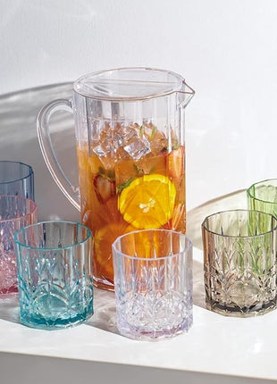 BELLAFORTE Shatterproof Tritan Plastic Short Tumbler, Set of 4, 13oz - Myrtle Beach Unbreakable Crystal Cut Old Fashioned Drinking Glasses for Party, Gifting - BPA Free - Dishwasher Safe - Smok Grey