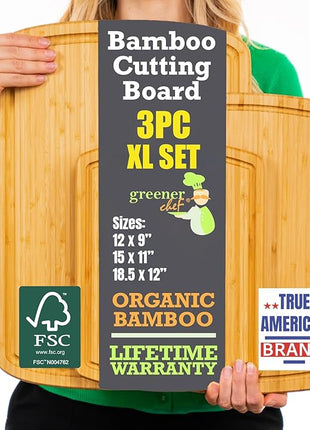 Organic Wood Cutting Boards for Kitchen for Chopping Vegetables, Carving Meat, Slicing Bread and Serving Charcuterie for Meal Time Prep, Holiday Gatherings, and Hosting Parties - Ideal for Home Chefs