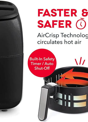 DASH Tasti-Crisp™ Electric Air Fryer Oven, 2.6 Qt., Black – Compact Air Fryer for Healthier Food in Minutes, Ideal for Small Spaces - Auto Shut Off, Analog, 1000-Watt