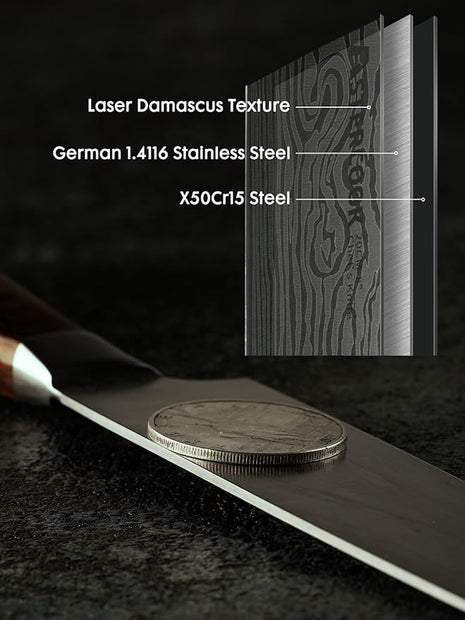 Astercook Chef Knife, 8 Inch Professional Kitchen Chef Knife, German High Carbon Stainless Steel Ultra Sharp Knife, Chefs Knives with Ergonomic Handle and Gift Box