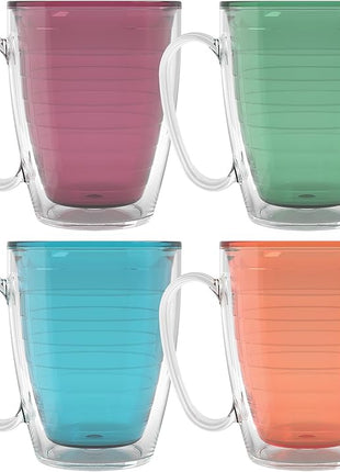 Tervis Clear & Colorful Tabletop - Bright Colors Mug Collection Made in USA Double Walled Insulated Tumbler Travel Cup Keeps Drinks Cold & Hot, 16oz Mug - 4pk, Assorted