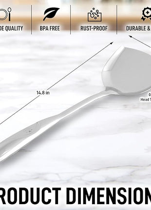Zulay Kitchen Stainless Steel Wok Spatula - 14.8” Heat-Resistant Metal Turner for Stir-Fry, Sauté & Grilling - Durable, Rust-Proof & Dishwasher Safe Kitchen Utensil for Everyday Use