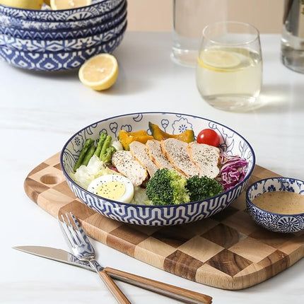 Selamica Ceramic Dinnerware Sets, 16 Pieces Dishes Set for 4, Kitchen Plates and Bowls Sets, Dishwasher & Microwave Safe, Vintage Blue