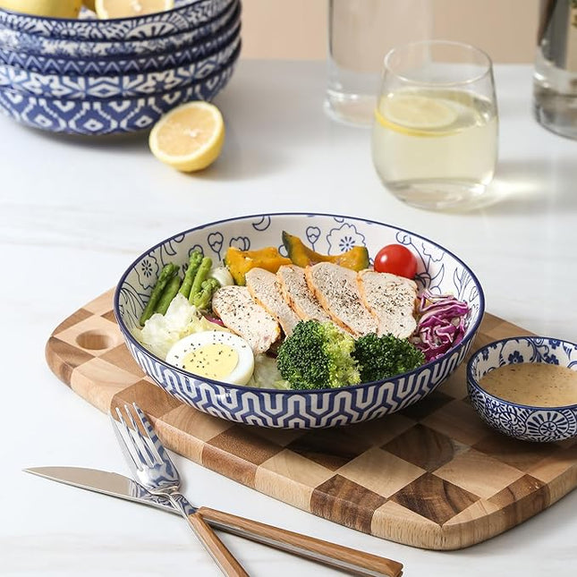 Selamica Ceramic Dinnerware Sets, 16 Pieces Dishes Set for 4, Kitchen Plates and Bowls Sets, Dishwasher & Microwave Safe, Vintage Blue