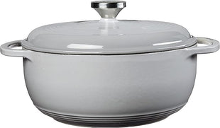 Lodge 4.5 Quart Enameled Cast Iron Dutch Oven with Lid – Dual Handles – Oven Safe up to 500° F or on Stovetop - Use to Marinate, Cook, Bake, Refrigerate and Serve – Gray