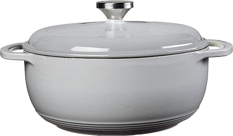 Lodge 4.5 Quart Enameled Cast Iron Dutch Oven with Lid – Dual Handles – Oven Safe up to 500° F or on Stovetop - Use to Marinate, Cook, Bake, Refrigerate and Serve – Gray
