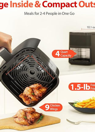 Air Fryer,Beelicious® 8-in-1 Smart Compact 4QT Air Fryers,with Viewing Window,Shake Reminder,450°F Digital Airfryer with Flavor-Lock Tech,Dishwasher-Safe & Nonstick,Fit for 1-3 People,Black