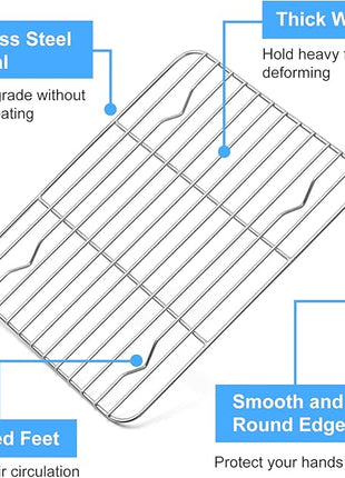 P&P CHEF Baking Cooling Rack Set for Cooking Roasting, 4-Piece Stainless Steel Wire Racks for Oven Use, Healthy & Dishwasher Safe, Rectangle, 9.7 Inch