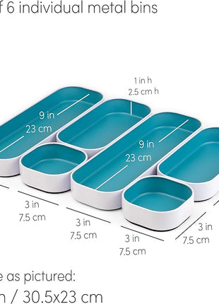 Three by Three Seattle 6 Piece Metal Stacking Bins + Drawer Organizers Set: Elevate Your Desk Organization with Playful Stackable Metal Organizers: Fun, Functional, and Stylish (Sky Blue)