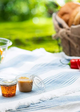 Portion Cups with Lids (1 Ounces, 100 Pack) | Disposable Plastic Cups for Meal Prep, Portion Control, Salad Dressing, & Medicine | Small Plastic Condiment Container