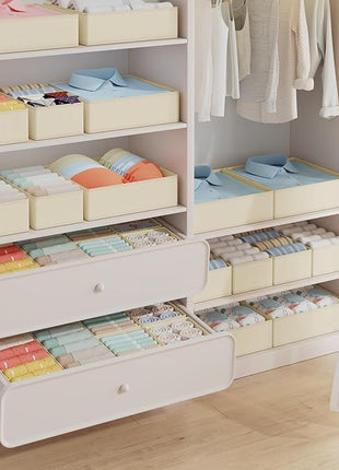 DIMJ Drawer Organizer Clothes, 20 Pack Dresser Organizer, Foldable Closet Organizers and Storage, Fabric Dresser Bins, Drawer Dividers for Nursery, Baby Clothes, Underwears, Sock (Beige)