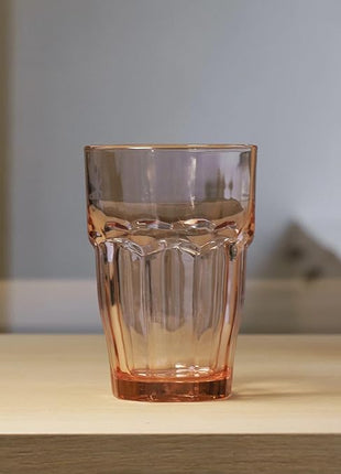 Bormioli Rocco Rock Bar 12.5 oz. Long Drink Stackable Tempered Beverage Glasses for Cold Drinks, Water, and Cocktails, Set of 6, Peach