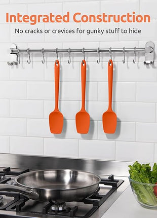 U-Taste Silicone Spoon Spatula Set, 600ºF High Heat Resistant Food Grade Flexible Rubber Scraper, Integrated Cooking Mixing Baking Kitchen Utensils Set of 3 for Nonstick Cookware (Orange)