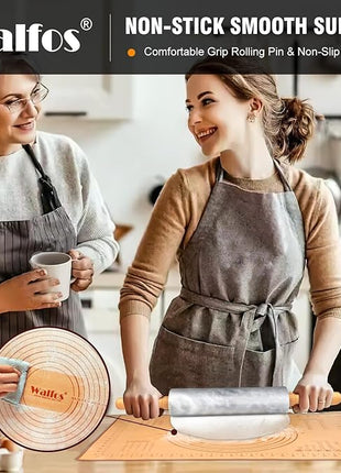 Walfos Marble Rolling Pin Set With Non Stick Silicone Pastry Mat, 16.5 Inch Dough Rolling Pins For Making Pizza, Tortillas And Cookies, Backing Rolling Pin For Pie Crust, Pizza, Pasta (Gray & White)