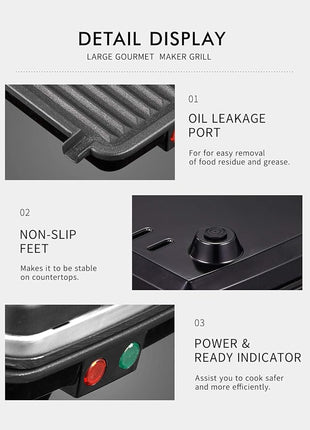 Panini Press Grill, Yabano Gourmet Sandwich Maker Non-Stick Coated Plates 11" x 9.8", Opens 180 Degrees to Fit Any Type or Size of Food, Stainless Steel Surface and Removable Drip Tray, 4 Slice