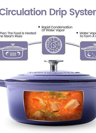 Enameled Cast Iron Covered Dutch Oven with Dual Handle, Dutch Ovens with Lid for Bread Baking, Safe to 500 degrees, 3.5 Quart, Purple