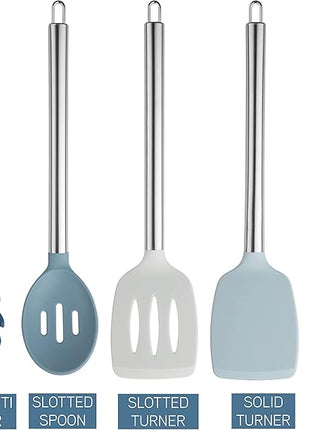 COOK WITH COLOR Silicone Cooking Utensils, Kitchen Utensil Set, Easy to Clean Silicone Kitchen Utensils, Cooking Utensils for Nonstick Cookware, Kitchen Gadgets Set, 5 Pieces, Blue and White