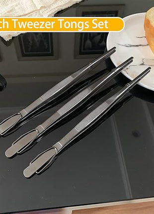 JETKONG 9-Inch Serving Tweezer Tongs Kitchen Tweezers Stainless Steel Cooking Tweezers, Set of 3 (9 9 9 Inch, Black)