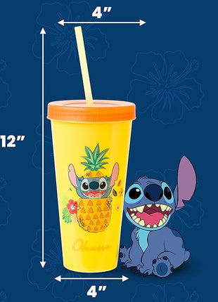 Silver Buffalo Disney Lilo and Stitch Tropical Poses 4 Pack Color Change Plastic Tumbler, 24 Ounces