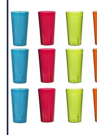 US Acrylic Café Plastic Reusable Tumblers (Set of 12) 32-ounce Iced-Tea Cups, Assorted | Value Set of Restaurant Style Drinking Glasses, Stackable, BPA-free, Made in the USA | Top-rack Dishwasher Safe