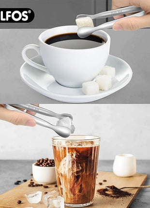 Walfos Mini Tongs for Serving Food, Small Stainless Steel Kitchen Tongs for Appetizers, Sugar, Desserts, Tea Party, Coffee Bar, Set of 12 (Silver)