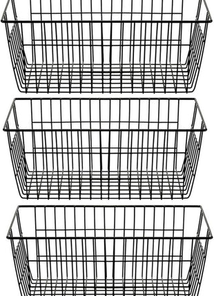 SANNO Freezer Baskets Wire Storage Baskets Closet Baskets Bin Farmhouse Organizer Storage Bins Large Organizer Bins for Home, Office, Bathroom, Pantry Organization Storage -Black Set of 3, 15.7"