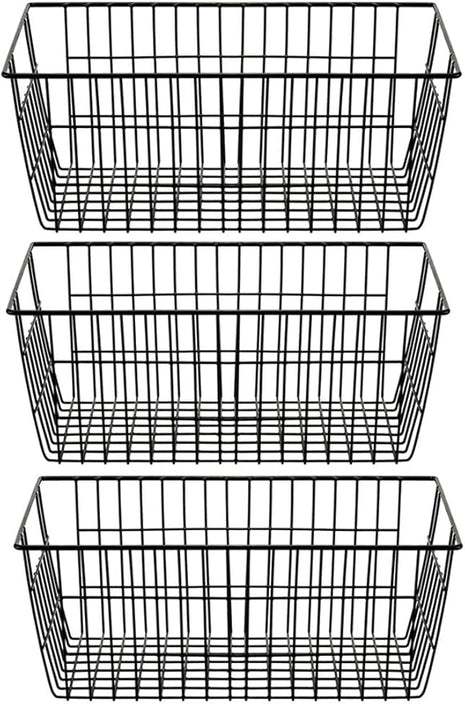 SANNO Freezer Baskets Wire Storage Baskets Closet Baskets Bin Farmhouse Organizer Storage Bins Large Organizer Bins for Home, Office, Bathroom, Pantry Organization Storage -Black Set of 3, 15.7"