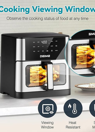 DEIME Air Fryer 10.2 QT Oilless 1700W Large Capacity Oven Air Fryers Healthy Cooker with 10 Preset, Large AirFryer for Families Visual Cooking Window, Non-Stick Basket, Included Recipe