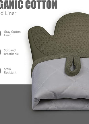 Rorecay 6pcs Oven Mitts and Pot Holders Sets for Kitchen, Extra Long Silicone Oven Gloves Heat Resistant 500 Degrees Non-Slip Potholders Hot Pads for Baking Cooking, Forest Night