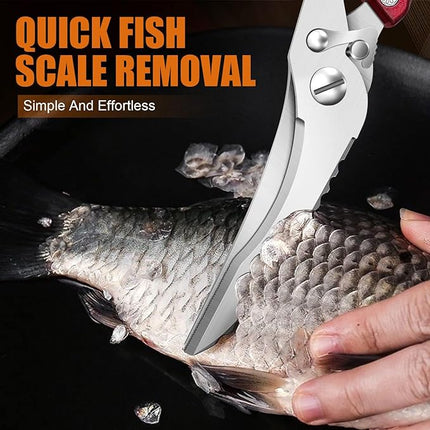 Poultry Shears, Red Heavy Duty Kitchen Shears with Serrated Edge, No Rust Spring Loaded, Multipurpose Stainless Steel Kitchen Scissors for Chicken Meat, Turkey, Fish, Christmas Gifts for Men Women