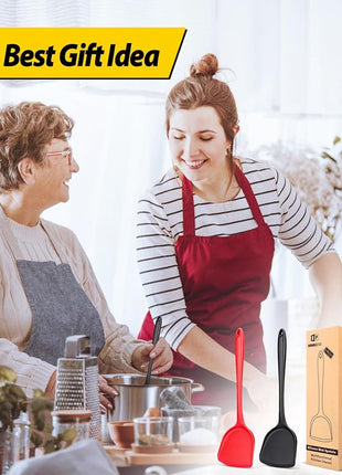 Pack of 2 Silicone Wok Spatula, Non-Stick, Heat Resistant, Easy to Clean and Dishwasher Safe, Seamless Kitchen Utensil for Cooking, Baking, Stir-Fry (Black-Red)