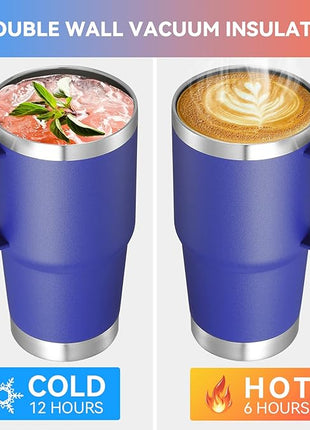 VEGOND 20 oz Tumbler Bulk with Handle Lid and Straw, Stainless Steel Insulated Travel Coffee Mug Set, Spill Proof Double Wall Metal Tumblers Cups, Royal Blue 6 Pack