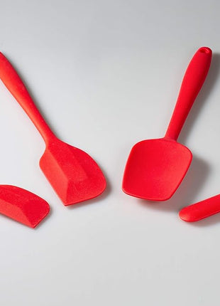 4 Piece Silicone Spatula Set, Flexible Heat Resistant Non-scratch Baking Cooking Rubber Spatulas with Stainless Steel Core, Red